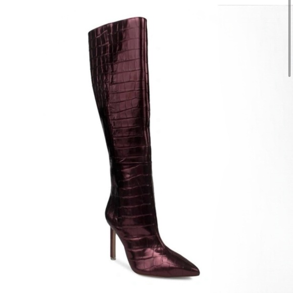 Black Suede Studio Taylor Croco Stiletto Knee Boots - Picture 1 of 6
